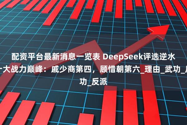 配资平台最新消息一览表 DeepSeek评选逆水寒十大战力巅峰：戚少商第四，顾惜朝第六_理由_武功_反派